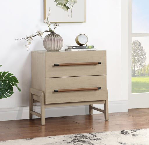 Kaya Oak Veneer And Vegan Leather Handle Night Stand in Natural - 360Natural-NS