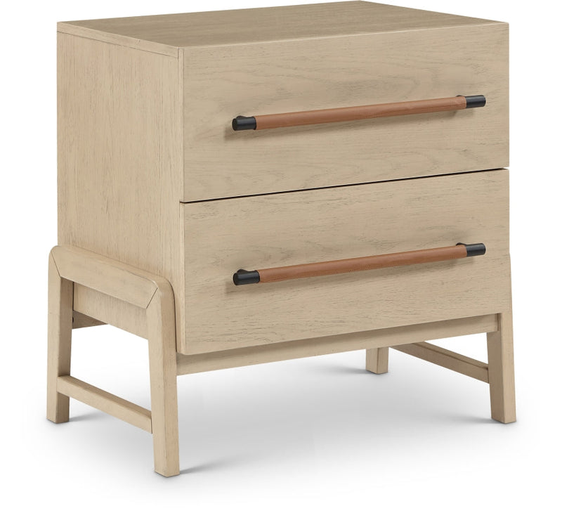 Kaya Oak Veneer And Vegan Leather Handle Night Stand in Natural - 360Natural-NS