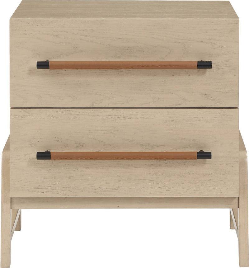 Kaya Oak Veneer And Vegan Leather Handle Night Stand in Natural - 360Natural-NS
