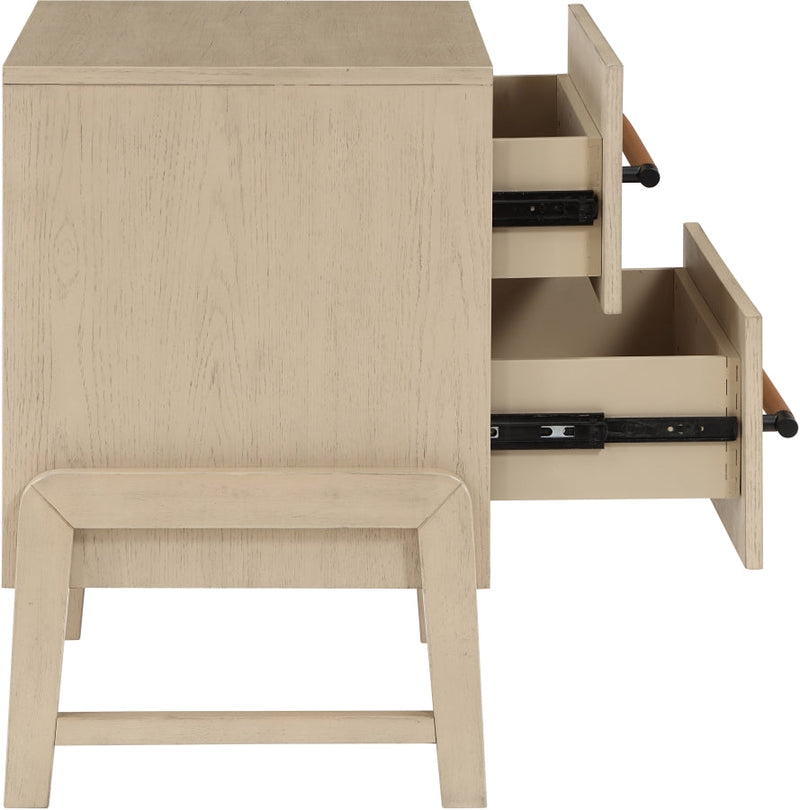 Kaya Oak Veneer And Vegan Leather Handle Night Stand in Natural - 360Natural-NS