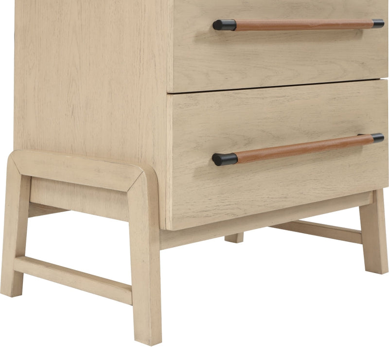 Kaya Oak Veneer And Vegan Leather Handle Night Stand in Natural - 360Natural-NS