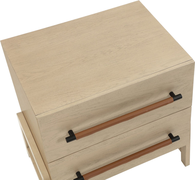 Kaya Oak Veneer And Vegan Leather Handle Night Stand in Natural - 360Natural-NS