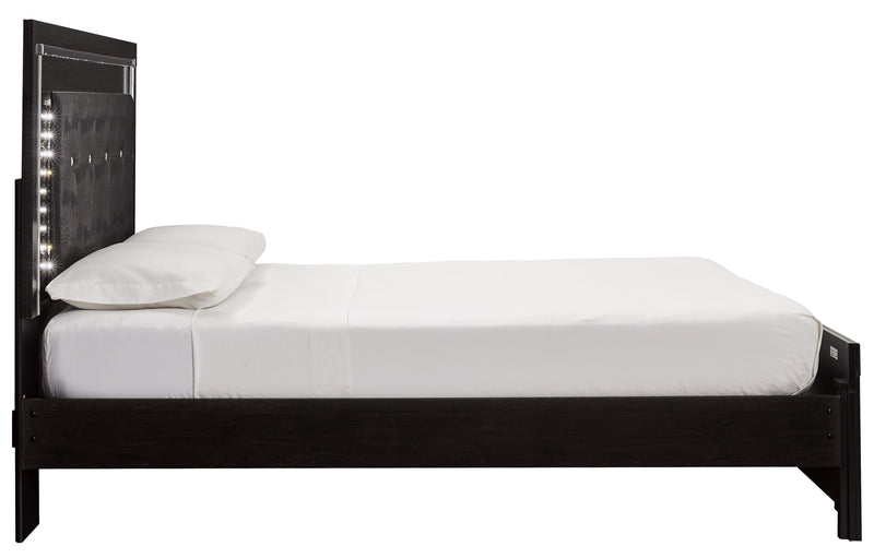 Kaydell Black LED Queen Panel Bed - Gate FurnitureQueen Bed