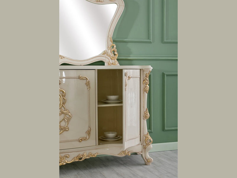 Kelebek 91" Wide 4 Door Buffet With Mirror - Gate FurnitureBuffets & Sideboards