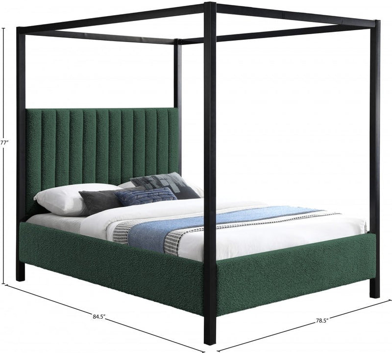 Kelly Boucle Fabric King Bed (3 Boxes) Green - Gate FurnitureKing Bed