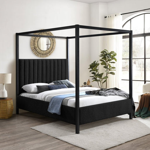 Kelly Boucle Fabric Queen Bed (3 Boxes) Black - Gate FurnitureQueen Bed