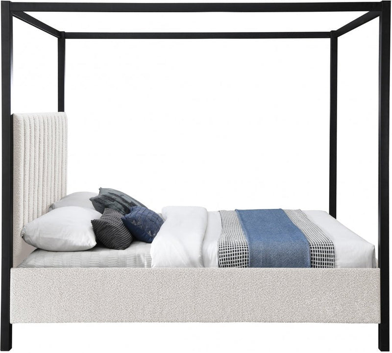Kelly Boucle Fabric Queen Bed (3 Boxes) Cream - Gate FurnitureQueen Bed