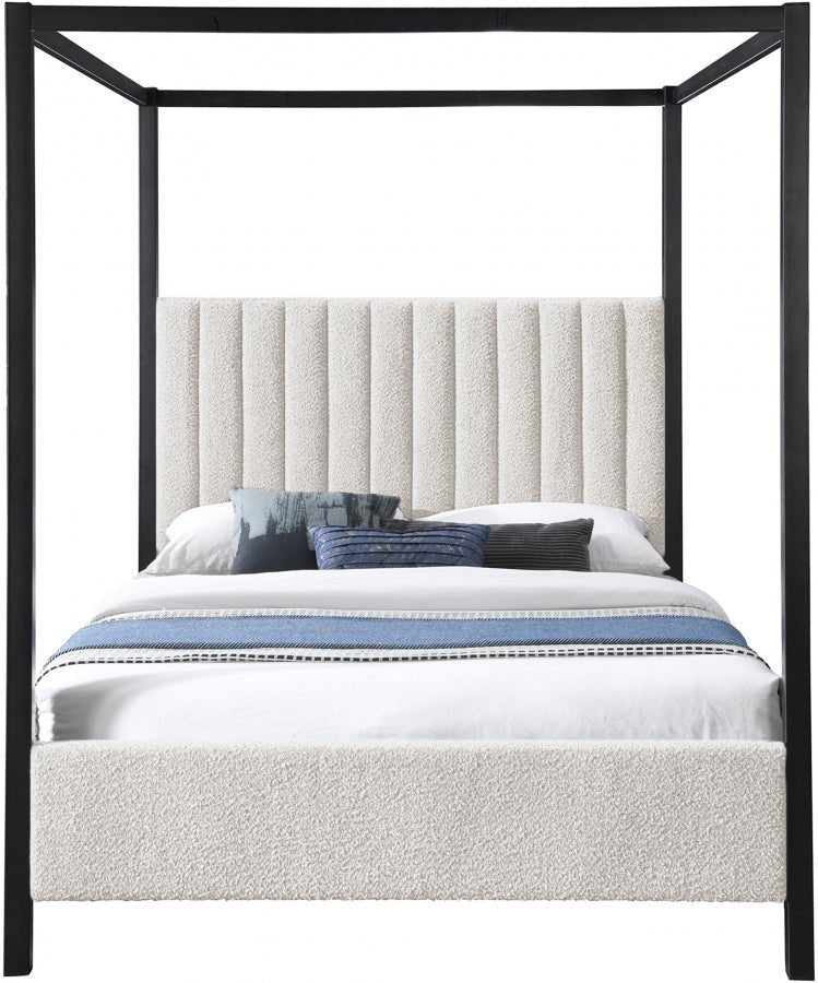 Kelly Boucle Fabric Queen Bed (3 Boxes) Cream - Gate FurnitureQueen Bed