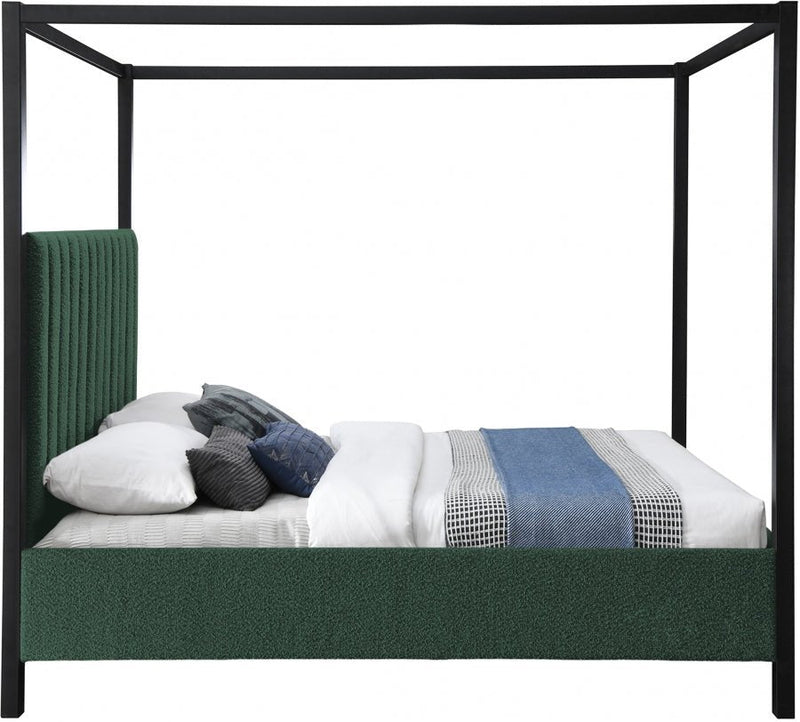 Kelly Boucle Fabric Queen Bed (3 Boxes) Green - Gate FurnitureQueen Bed