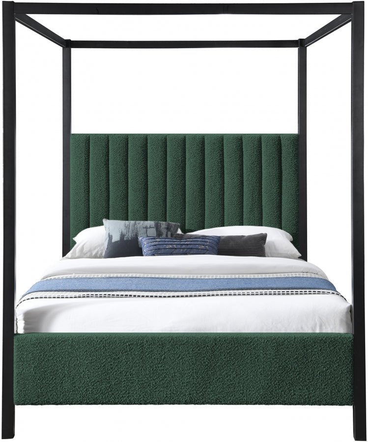Kelly Boucle Fabric Queen Bed (3 Boxes) Green - Gate FurnitureQueen Bed