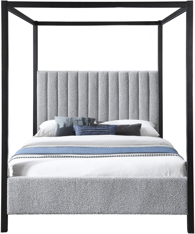 Kelly Boucle Fabric Queen Bed (3 Boxes) Grey - Gate FurnitureQueen Bed