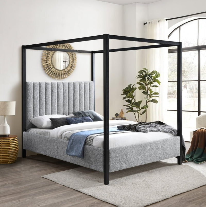 Kelly Boucle Fabric Queen Bed (3 Boxes) Grey - Gate FurnitureQueen Bed