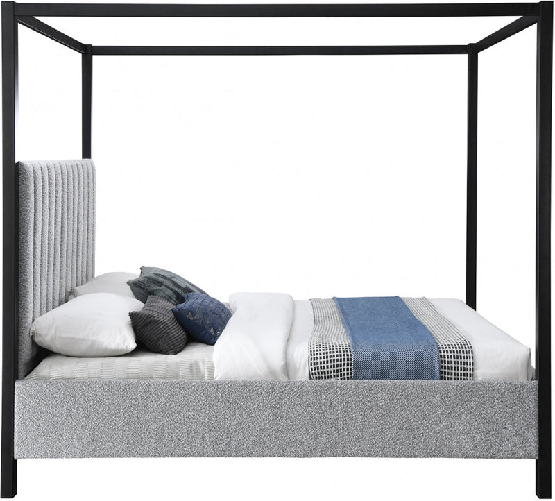Kelly Boucle Fabric Queen Bed (3 Boxes) Grey - Gate FurnitureQueen Bed