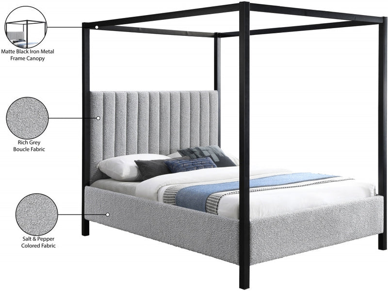 Kelly Boucle Fabric Queen Bed (3 Boxes) Grey - Gate FurnitureQueen Bed
