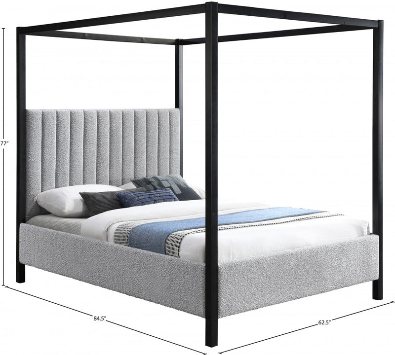 Kelly Boucle Fabric Queen Bed (3 Boxes) Grey - Gate FurnitureQueen Bed