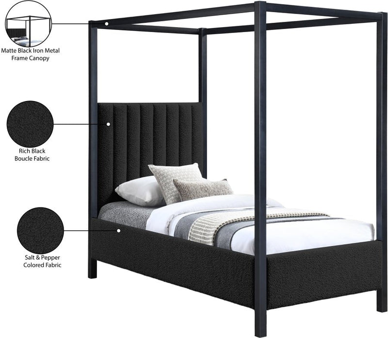 Kelly Boucle Fabric Twin Bed (3 Boxes) Black - Gate FurnitureTwin Bed