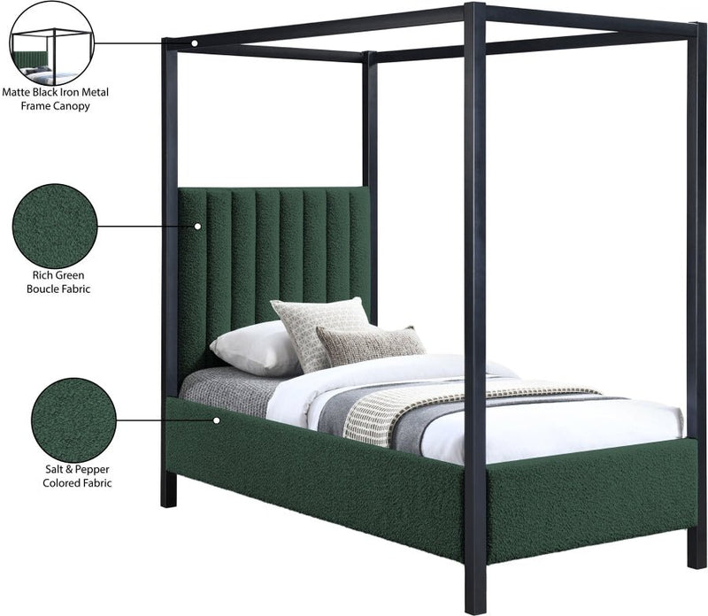Kelly Boucle Fabric Twin Bed (3 Boxes) Green - Gate FurnitureTwin Bed