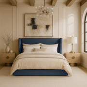 Kendall Linen Textured Fabric Upholstered Full Bed in Blue - B1282Navy-F
