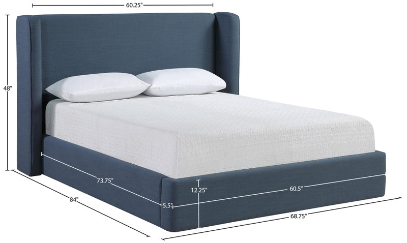 Kendall Linen Textured Fabric Upholstered Full Bed in Blue - B1282Navy-F