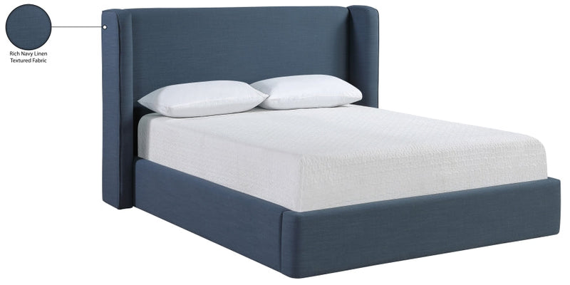 Kendall Linen Textured Fabric Upholstered Full Bed in Blue - B1282Navy-F