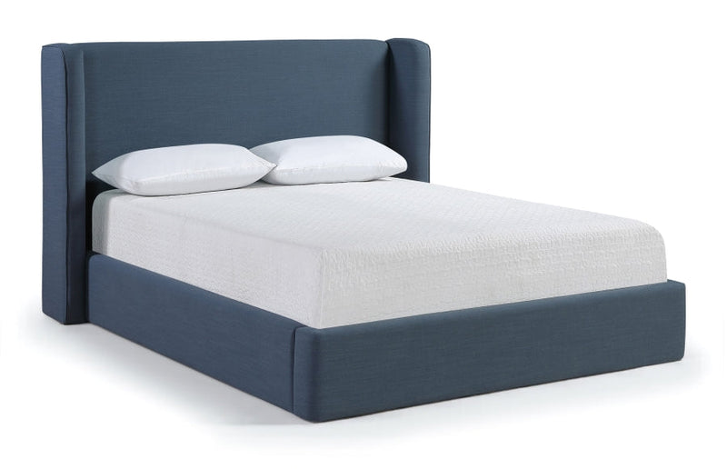 Kendall Linen Textured Fabric Upholstered Full Bed in Blue - B1282Navy-F