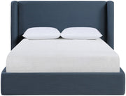 Kendall Linen Textured Fabric Upholstered Full Bed in Blue - B1282Navy-F
