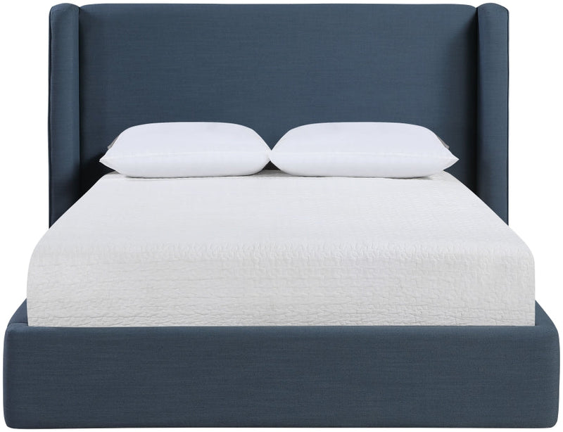 Kendall Linen Textured Fabric Upholstered Full Bed in Blue - B1282Navy-F