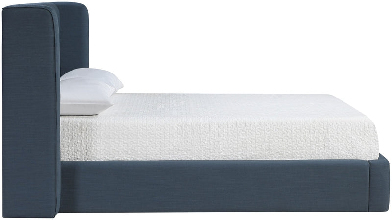 Kendall Linen Textured Fabric Upholstered Full Bed in Blue - B1282Navy-F