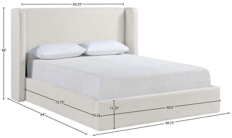 Kendall Linen Textured Fabric Upholstered Full Bed in Cream - B1282Cream-F