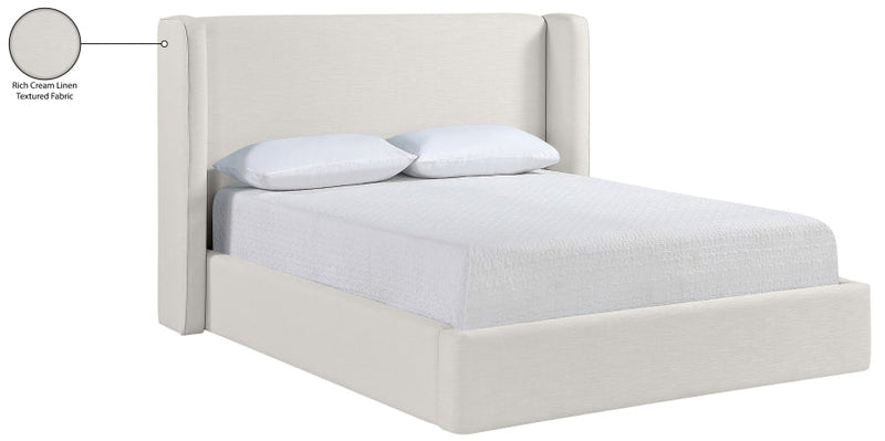 Kendall Linen Textured Fabric Upholstered Full Bed in Cream - B1282Cream-F
