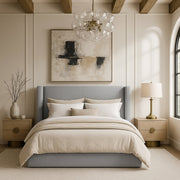 Kendall Linen Textured Fabric Upholstered Full Bed in Grey - B1282Grey-F
