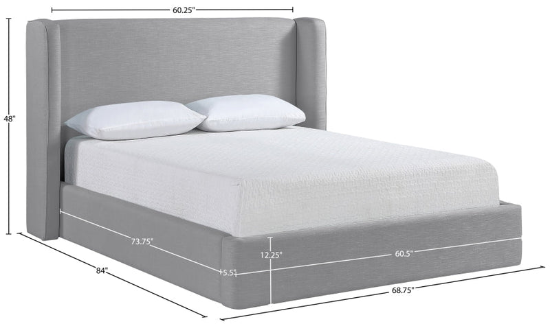 Kendall Linen Textured Fabric Upholstered Full Bed in Grey - B1282Grey-F