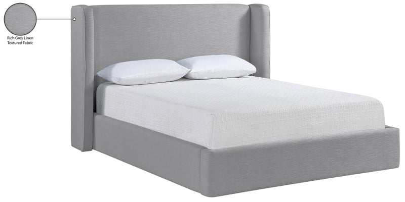 Kendall Linen Textured Fabric Upholstered Full Bed in Grey - B1282Grey-F