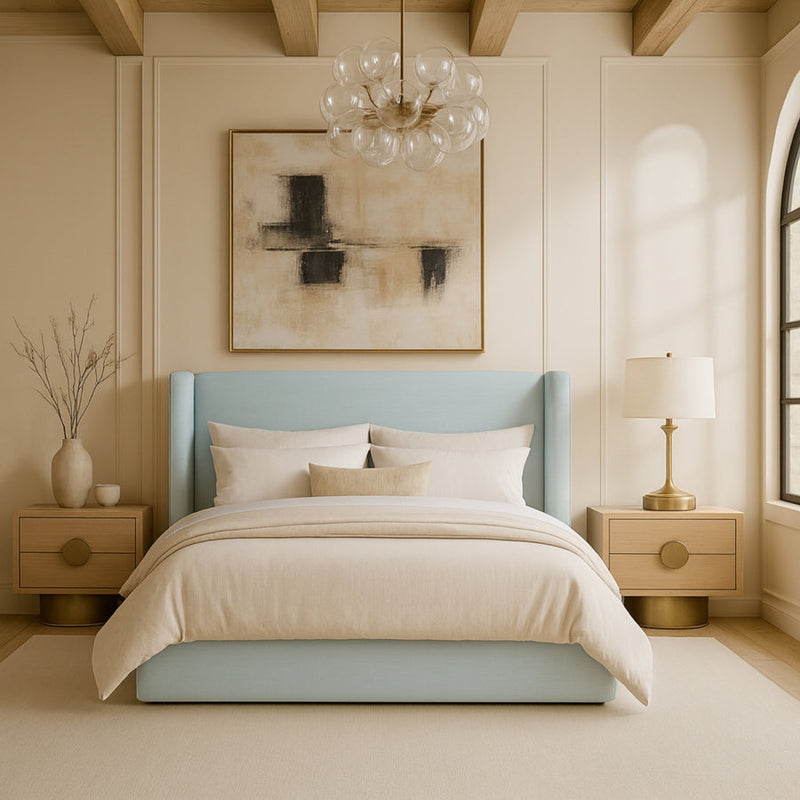 Kendall Linen Textured Fabric Upholstered Full Bed in Light Blue - B1282LtBlu-F
