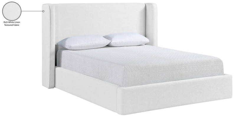 Kendall Linen Textured Fabric Upholstered Full Bed in White - B1282White-F