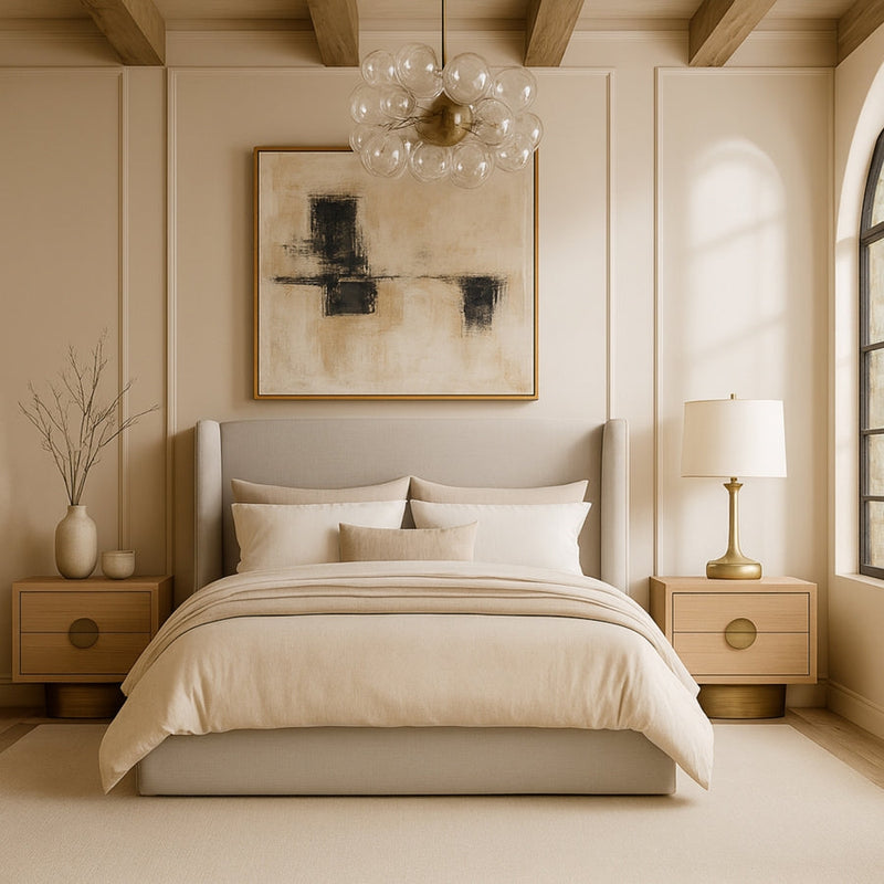 Kendall Linen Textured Fabric Upholstered King Bed in Beige - B1282Beige-K