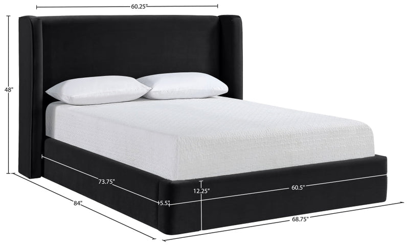 Kendall Velvet Upholstered Full Bed in Black - B1283Black-F