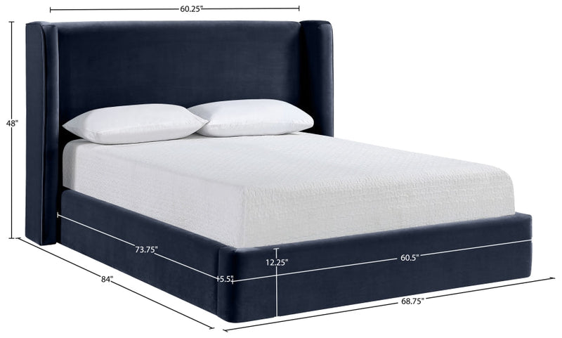 Kendall Velvet Upholstered Full Bed in Blue - B1283Navy-F