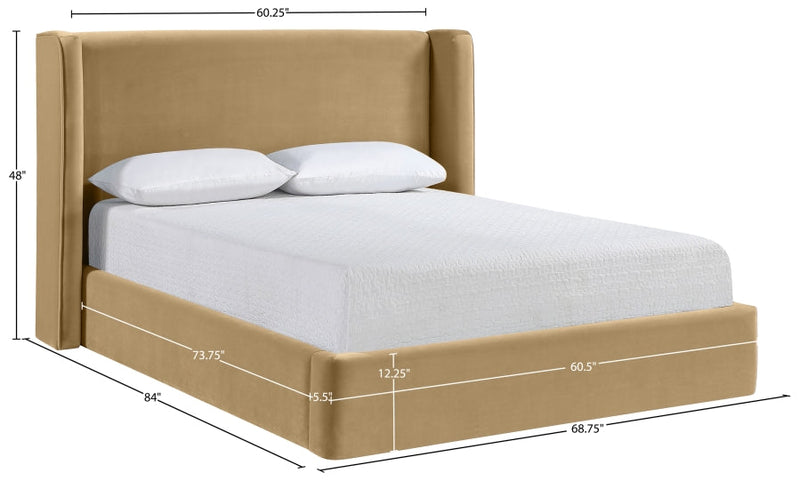Kendall Velvet Upholstered Full Bed in Camel - B1283Camel-F
