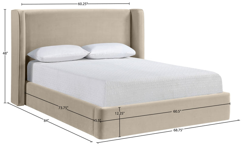 Kendall Velvet Upholstered Full Bed in Cream - B1283Cream-F