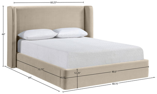 Kendall Velvet Upholstered Full Bed in Cream - B1283Cream-F