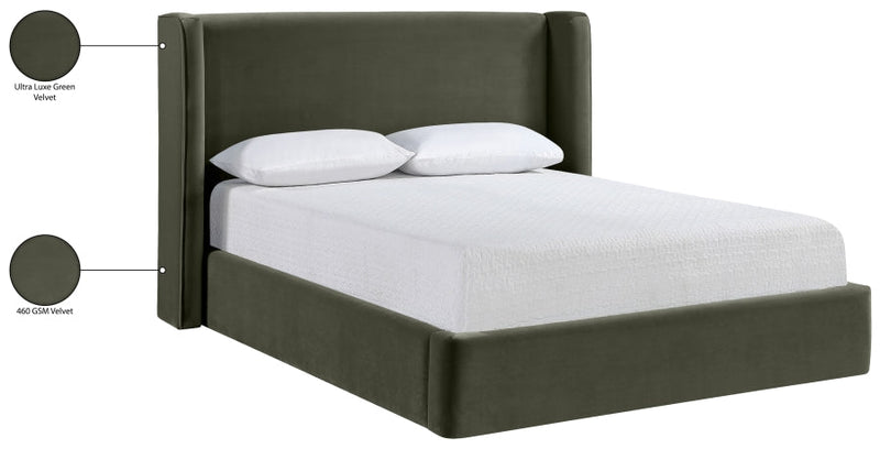 Kendall Velvet Upholstered Queen Bed in Green - B1283Green-Q
