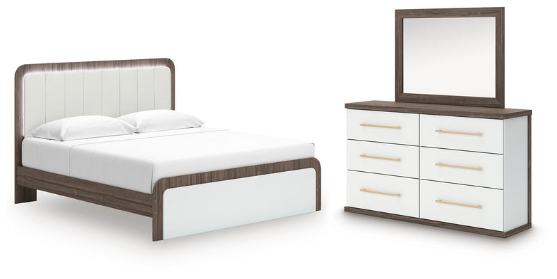 Kendanport King Upholstered Bed, Dresser and Mirror - PCB1108B14