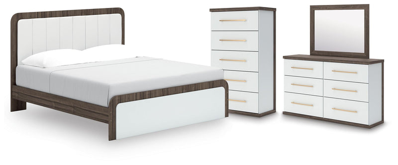 Kendanport King Upholstered Bed, Dresser, Mirror and Chest - B1108B16