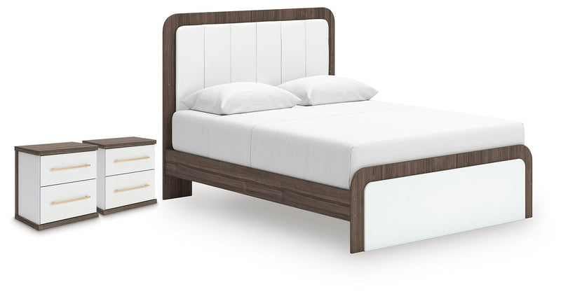 Kendanport Queen Upholstered Bed and 2 Nightstands - PCB1108B13