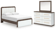 Kendanport Queen Upholstered Platform Bed, Dresser and Mirror - PCB1108B3