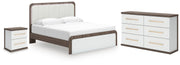 Kendanport White/Brown King Upholstered Bed, Dresser and Nightstand - PCB1108B11