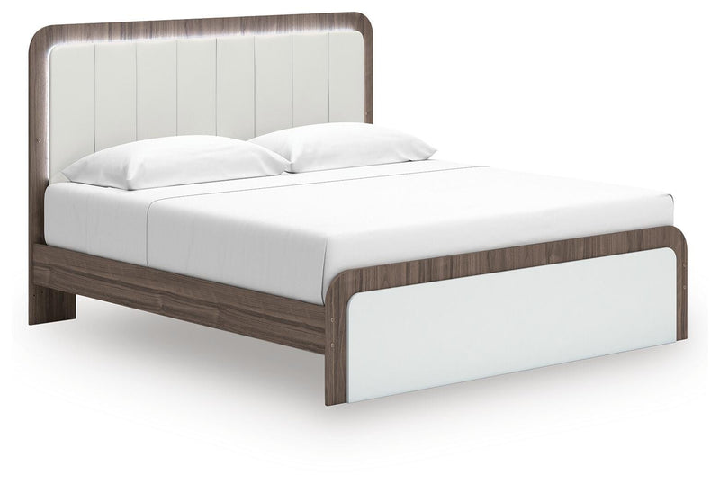 Kendanport White/Brown King Upholstered Bed - PCB1108B8