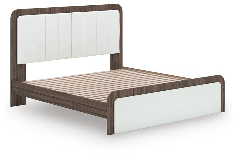 Kendanport White/Brown King Upholstered Bed - PCB1108B8