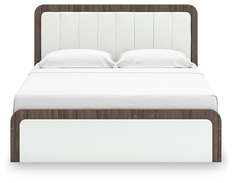 Kendanport White/Brown King Upholstered Bed - PCB1108B8